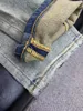 Jeans Mens Stretch Designer ben Öppna gaffel tätt capris denim raka byxor tillsätt fleece förtjockar bantning jean byxor homme joggar broderi tryck {kategori}