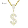 Street Hip Hop Diamond Zirconia Moissan Dollar Money Bag Gold Coin Pouch Pouch Pendant Halsband Personlig tidvattnet