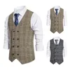 Traje con chaleco cruzado a cuadros para hombre, chaleco de Tweed con Clip Retro, chalecos clásicos para mujer Gille Steampunk, chaleco para hombre 240228