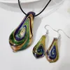 Ensemble de collier et boucles d'oreilles pour femmes, 1 ensemble, verre bleu foncé, pendentif en forme de feuille florale de Murano, articles de bijoux pour femmes