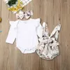 Conjuntos de roupas CitgeeFall Outono Infantil Bebê Menina Roupas Manga Longa Branco Tops Romper Flor Bib Shorts Outfit Primavera Set