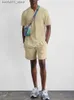 Survêtements pour hommes Survêtements d'été à manches courtes boutonnés à col en V Shorts décontractés Costumes Vintage Coton Lin Solide Tenues Hommes Mode Deux P Q240228