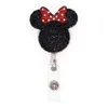 10 PCS Lot Cute Key Rings Animal Rhinestone Mouse Mouse Head حامل بطاقة هوية قابلة للسحب لممرضة اسم إكسسوارات شارة مع Allig221Q