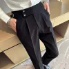 Pants Pure Color Men's Business Wedding Dress Pants Fashion Unique Design Men Midje Justerbar kostym Byxa ingen bälte Slim Trousers Homme