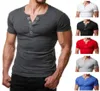 Henley T Shirt Hommes 2019 Mode D'été Col En V À Manches Courtes T-shirt Homme Casual Slim Fit Bouton En Métal Conception Hommes T-shirts XXL6761513