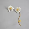 Dangle Earrings Amaiyllis 925 Sterling Silver White Painted Daisy Flower Asymmetrical Handmade Boho Gold Hoop Earring For Women Jewelry