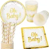 Nya plattor Cup och servetter Guld Oh Letter Tryckt Disponibla bordsartiklar för Boy Girl Baby Shower Party Decorations