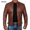 Plus Size Jacket S-5XL Mens Autumn Winter Leather Jacket Casual Stand Collar Motorcycle Biker Coat Zip Up Outwear 240228