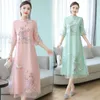 Mulheres cheongsam vestido melhorado retro elegante bordado vestidos longos festa floral chinês feminino roupas de alta qualidade 240220
