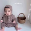 Ceketler Bebek Oneepiece Suit Waffle Rahat Pamuk Yumuşak Bebek Bebek Romper Uzun Kollu Kızlar Günlük Tulum Onesies Kıyafetler Şapka