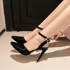 Sandaler Big Size 32-50 Bright Green Pink Color Pointed Toe Party Stilettoes Women Summer Shoes Ankel Belt Super Thin High Heels