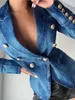 Abito da donna in denim blu Custom Made Slim Fit doppio petto Sfilata di moda Giacca da donna Blazer Guest Wear One Piece