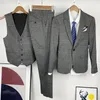 S-5XL Blazer Vest Pants 3-Piece Herr Fashion Boutique Retro Suit Brudgum Wedding Dress Plaid Suit Business Office Suit 240220