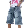 Amerikaanse High Street Heren Wijde Pijpen Denim Shorts Zomer Mode Casual Baggy Korte Jeans Mannelijke Chic Bramen Kleding 240227