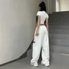 الجينز النسائي الجديد Y2K Streetwear White Track Pants Women Harajuku Hippie Wide Sweatpants Exclues Exclue Dry Print Bruisersl2403