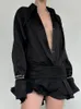 Casual Dresses Qweek 2024 Spring Summer Black Shirt Dress Mini Sexy Office Ladies Elegant Wrap Fashion Short Seugh Beach