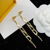 Boucles d'oreilles classiques avec lettre F pour femmes, longues boucles d'oreilles en or, haute qualité, tendance