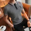 Polos masculinos estilo coreano homens verão lazer mangas curtas camisas polo masculino fino ajuste camisa de malha de negócios moda bordado t-shirt tops