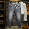 Мужские джинсы 2024, весенние высококачественные свободные рваные брюки больших размеров, стильная одежда, эластичные брюки длиной до щиколотки, суб