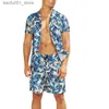 Tute da uomo Tute da uomo Taglie forti Set da due pezzi Pring Camicia hawaiana a maniche corte Pantaloncini sportivi da spiaggia sottili Y2k Abiti estivi per uomo Suit Tracks Q240228