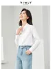 Vimly White Lyocell Lace-up Women Shirt Spring Stand Collar Button Up Casual Shirts Blauses Womens Long Sleeve Tops M5837 240220