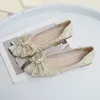 Casual Shoes Flat Shining Womens 2024 Bow Knot Rhinestone Fairy Style Pending bekvämt