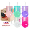 USA Warehouse Holograficzny 17 uncji połysk błyszczący kolorowy sublimacja kolorowe kubki kempingowe kubki z blinią plastikowe pokrywki 25pcs/etui w magazynie