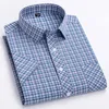 Plus Large Size 6XL 5XL 100% Cotton Mens Plaid Shirts Short Sleeve Thin Summer Luxury Standard Fit Checked Casual Shirt For Men 240219