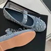 Luxury Footwear Ballet Flats Women Lolita Rivet Shoes Fashion Denim Female Butterfly-Knot Ladies Dance Flats Shoes 240219