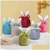 Other Event Party Supplies 20Pcs/Lot Easter Cute Bunny Gift Bags Decoration 2023 Ears Veet Bag Box Sugar Wedding Candy Creative De Dh4Kb