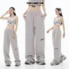 High street functional style splicing casual loose straight tube elastic drawstring work suit cargo sweatpants men women