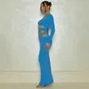 Cutenova Blue 2 Piece Outfit For Women Cut Out Crop Top Long Kjol Set Autumn Winter Dress Sexig Night Club Streetwea 240220