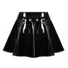 Jupes Faux Latex Taille Haute Mini Jupe Plissée Femmes Sexy Brillant Cuir Verni Wet Look Court A-ligne Été Clubwear Personnalisé