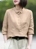 Women's Blouses Women Fashion Solid Cotton Shirt 2024 ZANZEA Casual Loose Tops Tunic Work Blusas Vintage Summer Lapel Neck 3/4 Sleeve Blouse