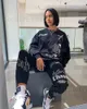 Calças de duas peças femininas, letra de roupa, impressão solta 2 duas peças set streetwear rastrear moletom calças de calças combinando femme 2 peças T240228