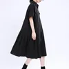 Casual Dresses Est French Style Shirt Dress 2024 Fashion Summer Short Sleeve Mid-Length Pleated Pendulum White Black Women No Belt