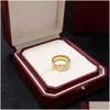 Band Rings 2024 New Luxury Copper With 18K Gold Plated Esigner Three Layers Wide Engraved Ring For Women Jewelry Box Party Drop Delive Ot3Jq