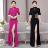 Abbigliamento etnico 2024 Abito vintage cinese Migliorato Cheongsam Fiore nazionale Ricamo Banchetto serale Qipao Elegante orientale