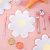 New 10/20Pcs Shape Plates White Paper Food Plate Summer Spring Daisy Flower Party Decor For Girls Baby Shower