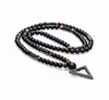 New Design Long Necklace 8MM Tiger Stone Bead Black Men039s Hematite Triangle Pendants Necklace Fashion Geometry Jewelry Gift5422235