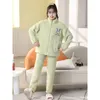 Dames Nachtkleding 2024 Koraal Fluwelen Hoge Hals Pyjama Herfst Winter Opstaande Kraag Warme Rits Verdikte Fleece Loungewear Set