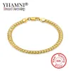 YHAMNI Men&Women Gold Bracelets With 18KStamp New Trendy Pure Gold Color 5MM Wide Unique Snake Chain Bracelet Luxury Jewelry YS242211m