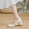 Zapatos de vestir Tacones altos para mujer 2024 Bombas Punta cuadrada Gótico Calzado de verano para mujer Mary Jane Estilo japonés Lolita con lazo Blanco A