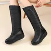 Boots 2024 Women Winter Long Platform Shoes Mid-Calf Designer Kitten Heels Round Toes Ladies Wedge Heel Black Red