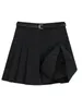 Skirts Chic Pleated For Women High Waisted Gray Black Fashion Solid Mini Spring Summer A Line Skirt With Belt Streetwear