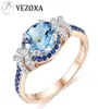 925 Sterling Zilveren Ring Voor Vrouwen Gemaakt Edelsteen London Blue Topaas Roségoud Plating Luxe Verjaardagscadeaus Fijne Sieraden 22024355023