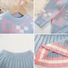 Bear Leader Girls Sweater Sets 2023 AutumnWinter Knit Set Geometric Printed TopStriped Pleated Skirt Two Piece 240226