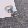 Cluster Rings S925 Sterling Silver Burning Blue Lotus Ball Tassel South Red Ring Female Retro Ethnic Style Wide Face Personality Throwing