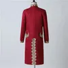 Stadiumkleding Heren Vintage Wijnrood Geborduurd Jacquard Blazer Avondfeest Zanger Britse stijl Hof Lange CoatHost Show-kostuum