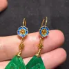 Kolczyki stadninowe 1pcs/działek naturalny jadeite s925 srebrne haki do uszu Cloisonne ręcznie robione chiński styl etniczny biżuteria hanfu cenna